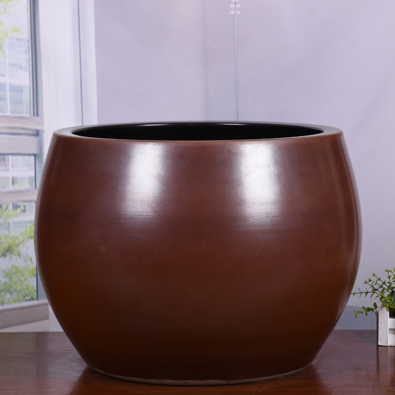 陶瓷茶缸功夫茶缸黑色大缸江苏新中式茶具陶瓷缸落地装饰工艺摆.