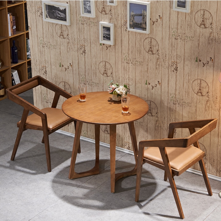 新品小户型纯实木小圆桌圆几餐桌洽谈桌一桌两椅咖啡厅休闲桌椅组