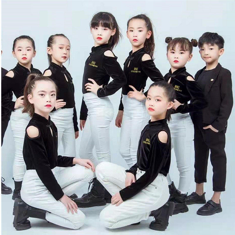 儿童形体礼仪训练服女童模特走秀长袖旗袍裙春夏长款中国风演出服