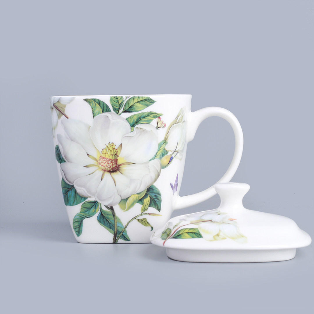 骨瓷方形杯子陶瓷马克杯带盖大容量茶杯家用喝水杯办公室咖啡杯