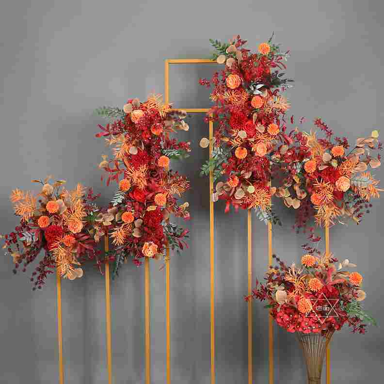 婚庆路引花艺套系婚礼堂成品花红色系舞台背景花艺花排排花路引