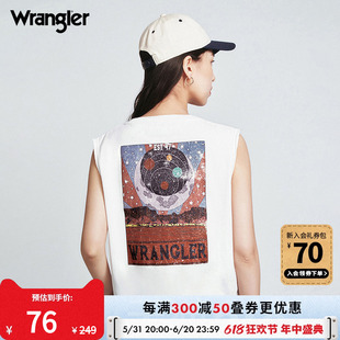 Wrangler威格24夏季新款白色logo印花女美式时尚潮流百搭无袖T恤