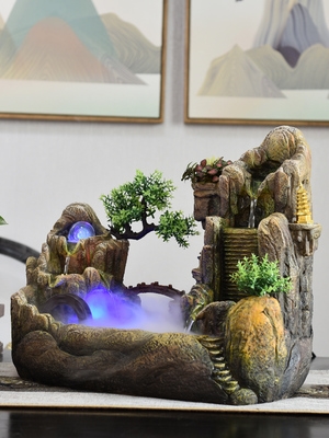 小桥流水假山鱼缸图片
