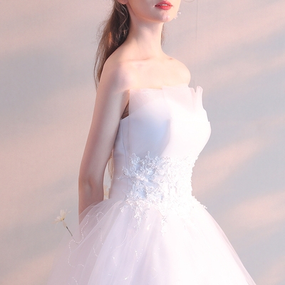 抹胸主轻婚纱2021年新款新娘结婚齐地超仙梦幻简约森系小w个子礼