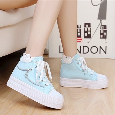 牛仔布鞋女高帮厚底图片