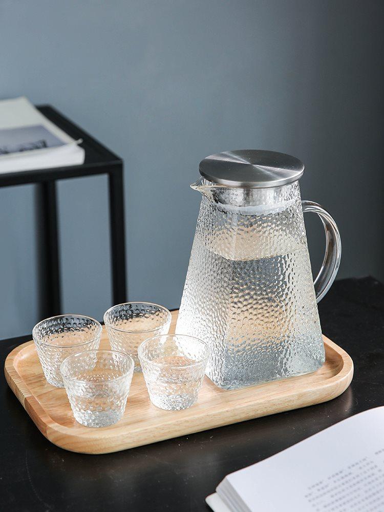 锤纹冷水壶家用凉水凉茶壶玻璃耐高温日式大容量凉水杯套装