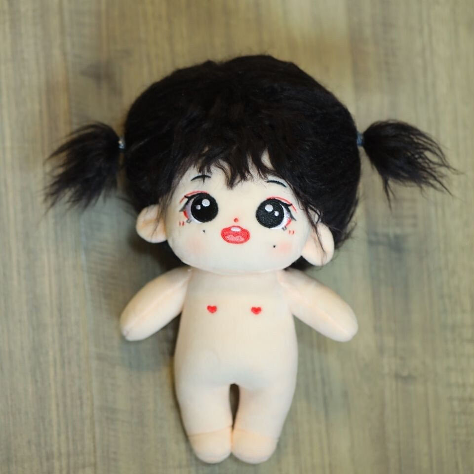 棉花娃娃无属性裸娃炸毛人形玩偶公仔女黑色20cm换u装小哲可爱礼