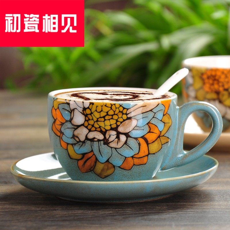 复古欧式咖啡杯碟套装创意手绘陶瓷杯子个性简约咖啡杯碟