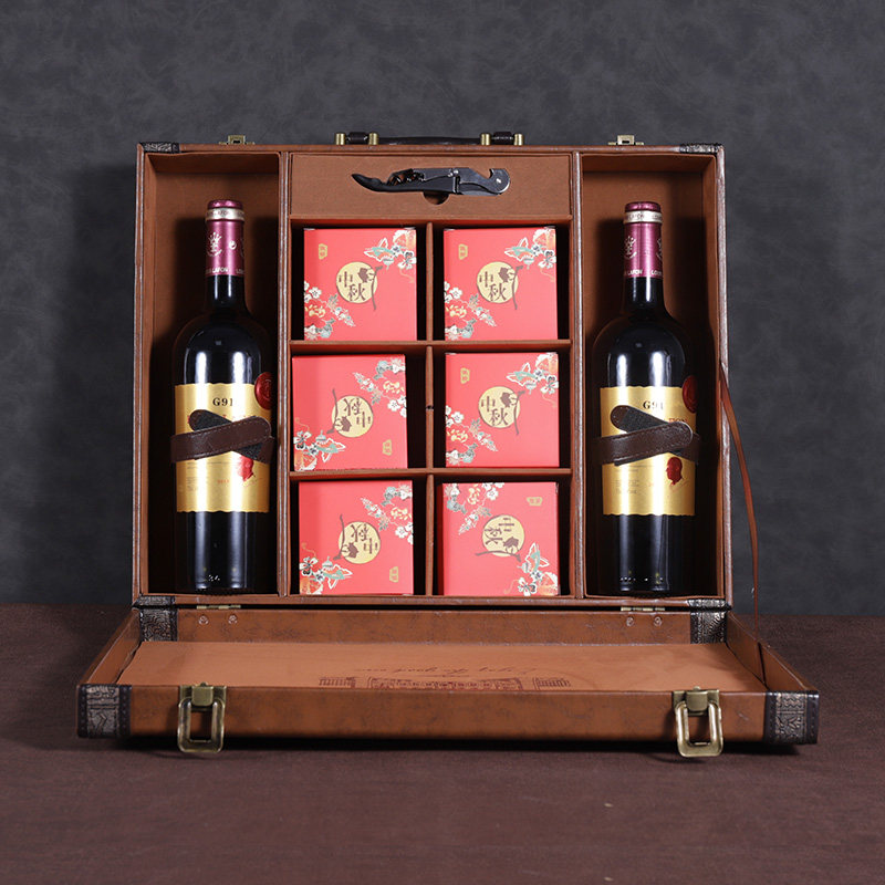 红酒包装礼盒双支装空盒葡萄酒皮盒子2瓶装手提礼袋箱高档单支