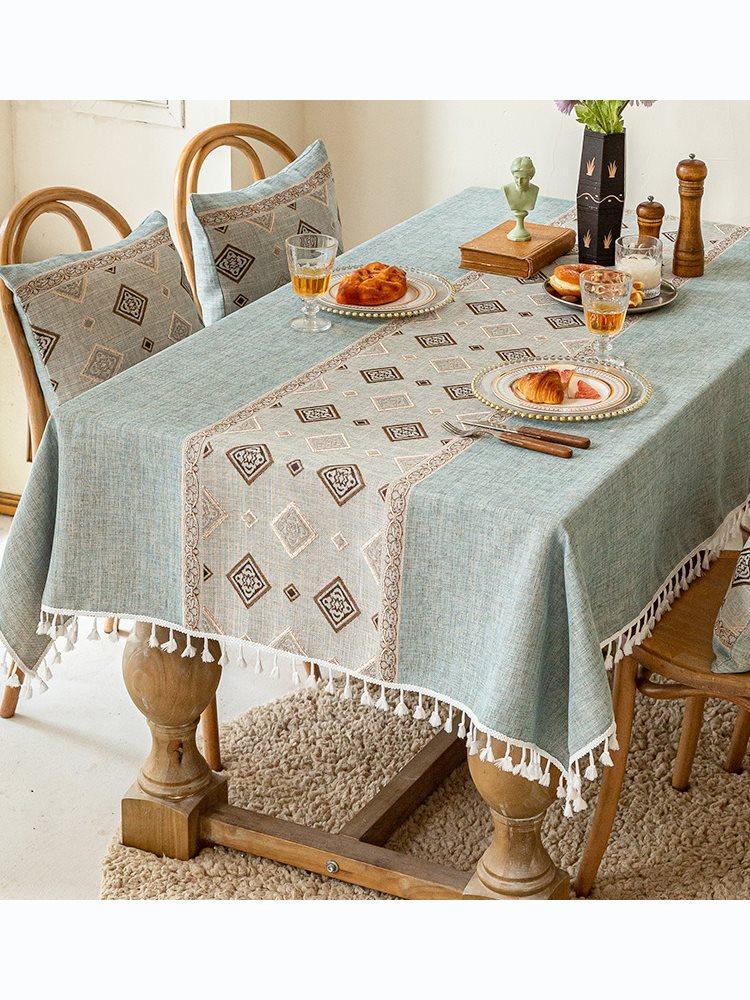桌布布艺棉麻新中式长方形茶几布简约盖布正方形餐桌布高级感布料