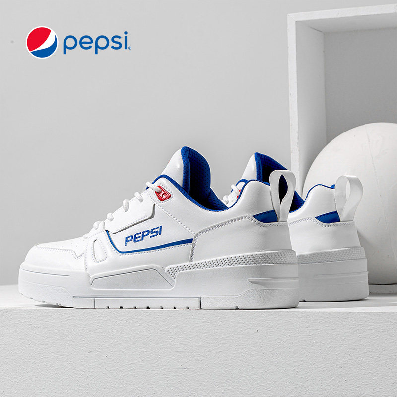 百事休闲鞋运动板鞋防滑革面夏季潮鞋白色百搭小白鞋男厚底白鞋