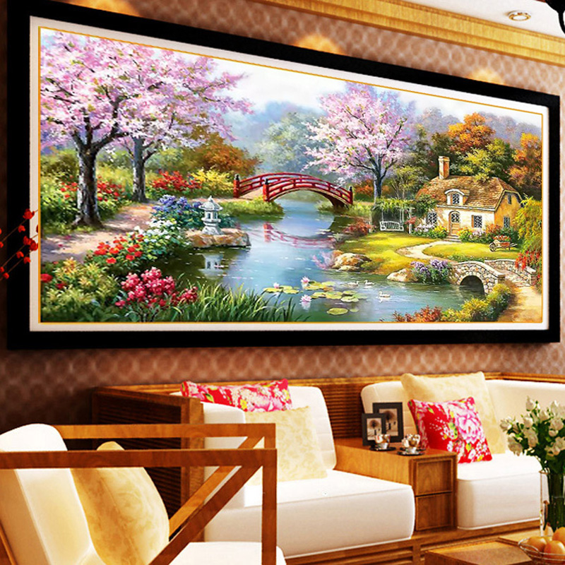 印花十字绣梦幻家园手工新款客厅花园小屋线绣自己绣欧式田园风景