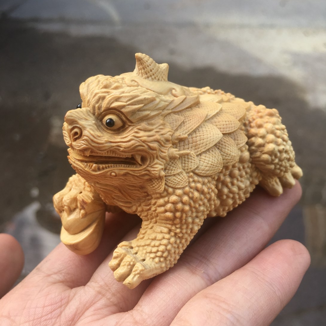 小叶黄杨木雕三足金蟾手把件招财辟邪摆件手工精修h雕刻工艺品