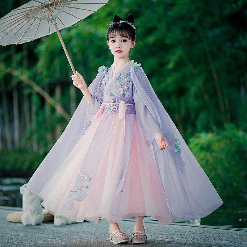 女童汉服古风连衣裙超仙儿童古装襦裙长袖小女孩中国风唐装秋冬季