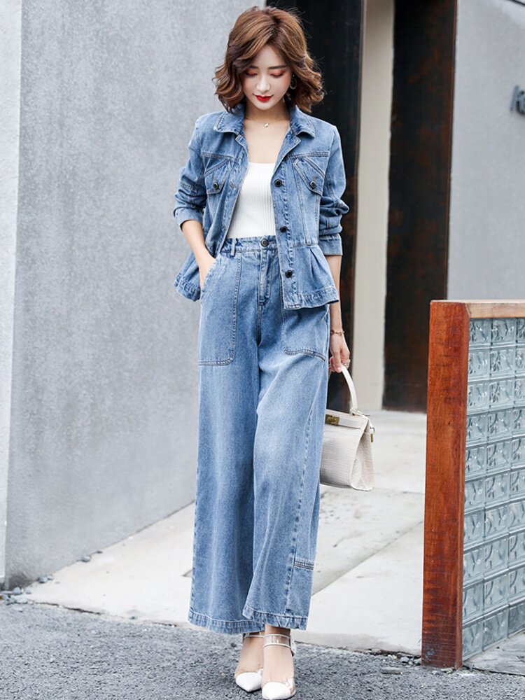 2021春秋装新款四五十岁年轻妈妈牛仔套装女气质高贵阔太太两件套