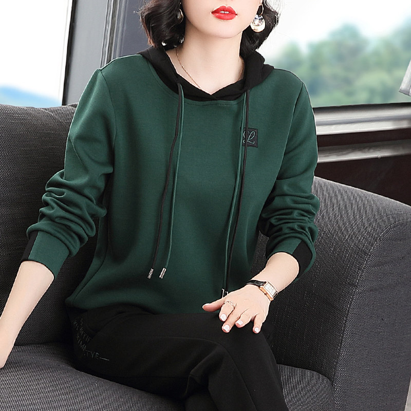 中年妈妈四五十岁卫衣女春秋薄款2022年新款大码时尚洋气宽松连帽带帽