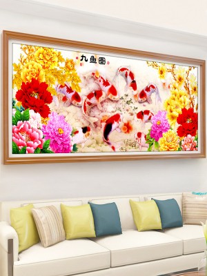 九鱼图十字绣2021新款绣客厅线绣花开富贵自己手工绣刺绣大气满绣