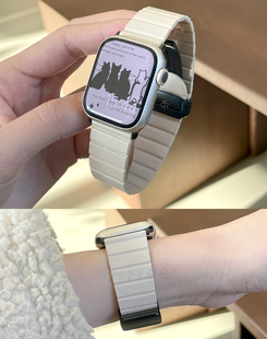 新款休闲轻薄真皮磁吸适用iwatch8/9苹果表带applewatch765se男女