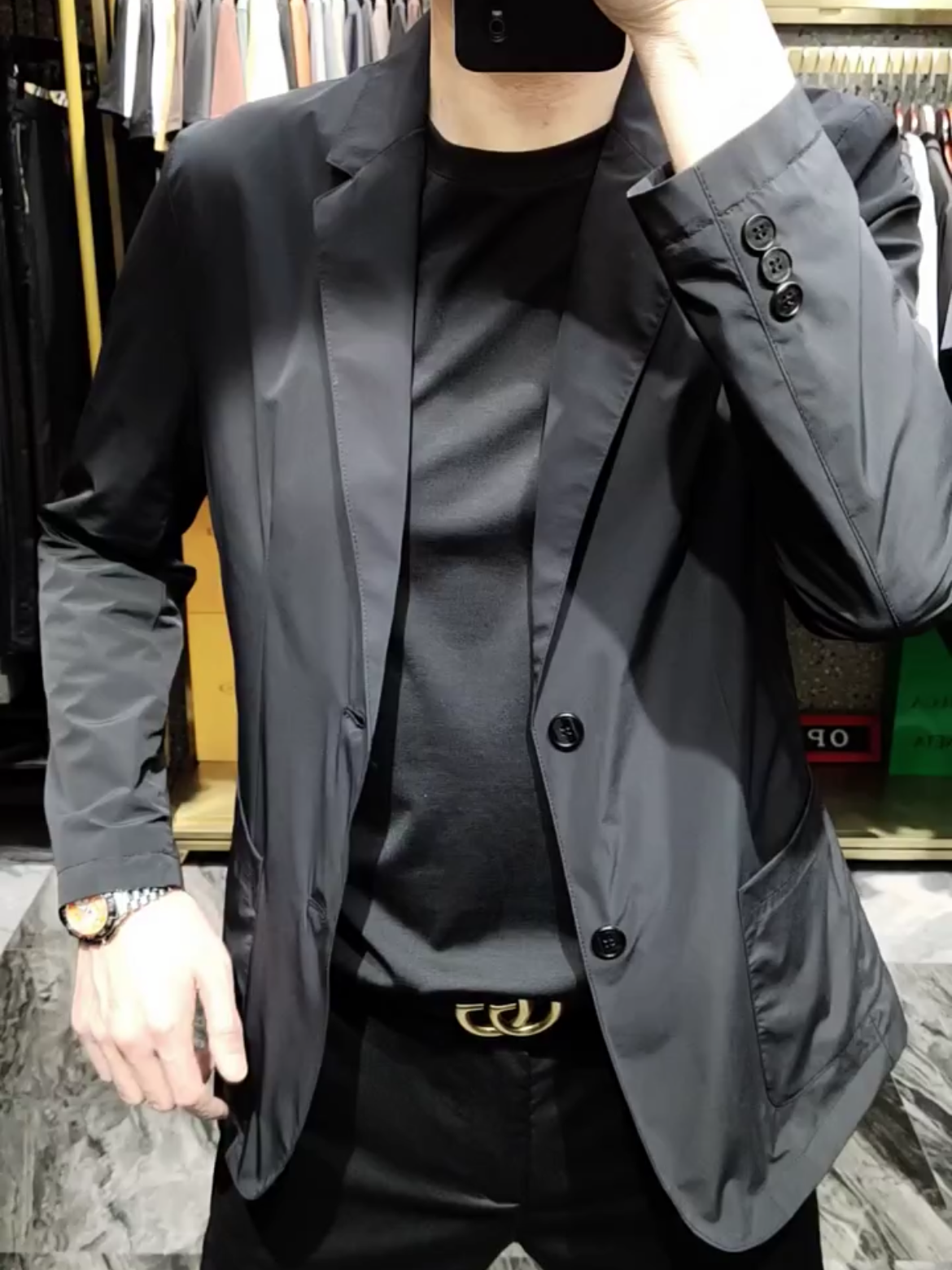 男士春季薄款黑色西服百搭时尚男款外套修身欧货商务休闲两用