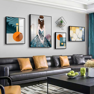 客厅装饰画沙发背景墙晶瓷人物挂画现代简约创意壁画组合抽象画