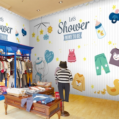 卡通婴壁纸时尚拍照童装潮流儿童装饰直播背景墙馆布母店墙纸服装