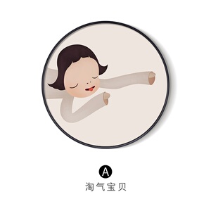 新品儿童房圆形装饰画奈良美智女孩卧室挂画梦游娃娃可爱卡通背景