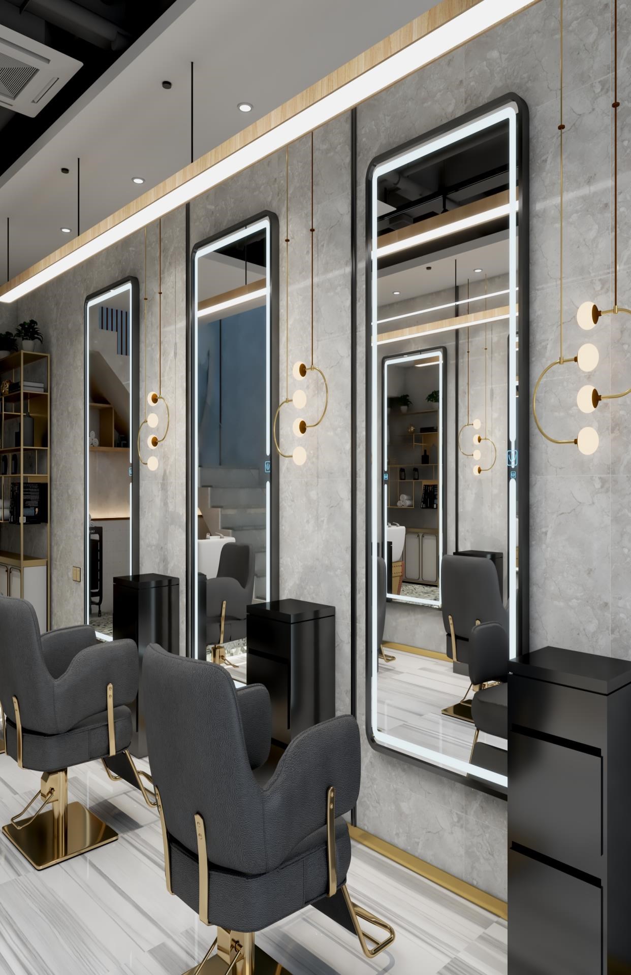 22潮店美发镜台g触摸led灯单面壁挂式理发店镜子欧式发廊专用简a.