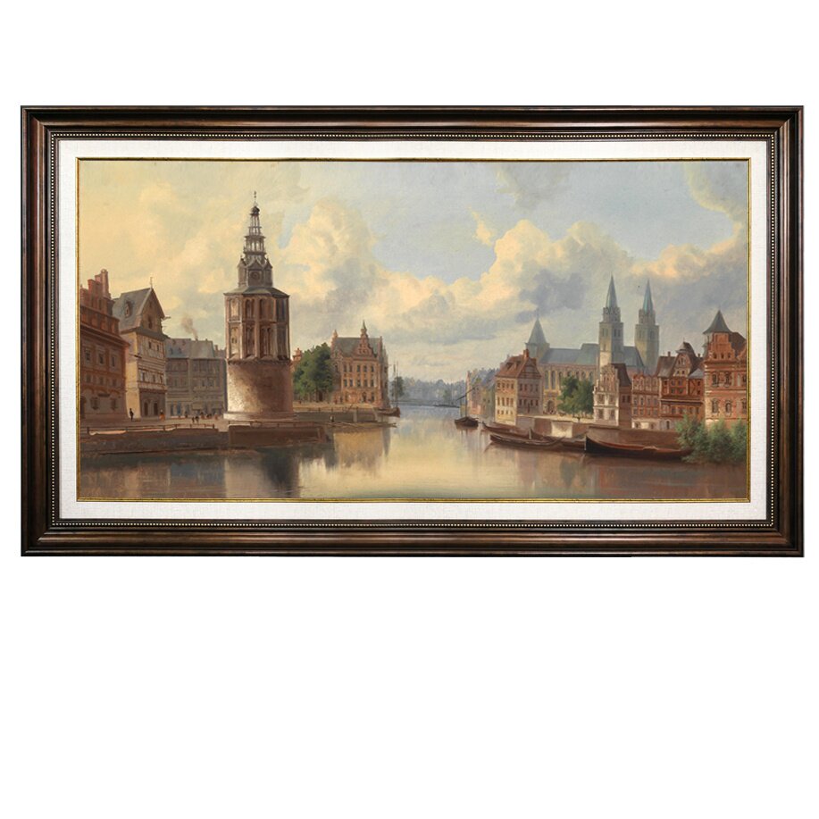 美式风格客厅装饰画横版大幅风景油画建筑挂画高清喷绘沙发背景画
