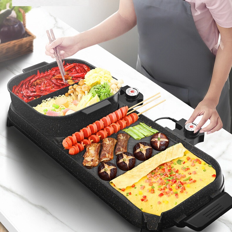 电烧烤炉家用无烟电烤盘不粘烤肉锅多功能涮烤火锅一体锅鸳鸯