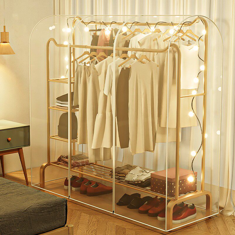 衣架带防尘罩家用落地双杆挂衣架衣服罩子晾衣架防尘袋透明挂衣罩