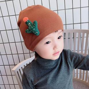 单层 潮 春秋季宝宝帽子 韩版棉质儿童套头帽 纯色薄款针织婴儿帽