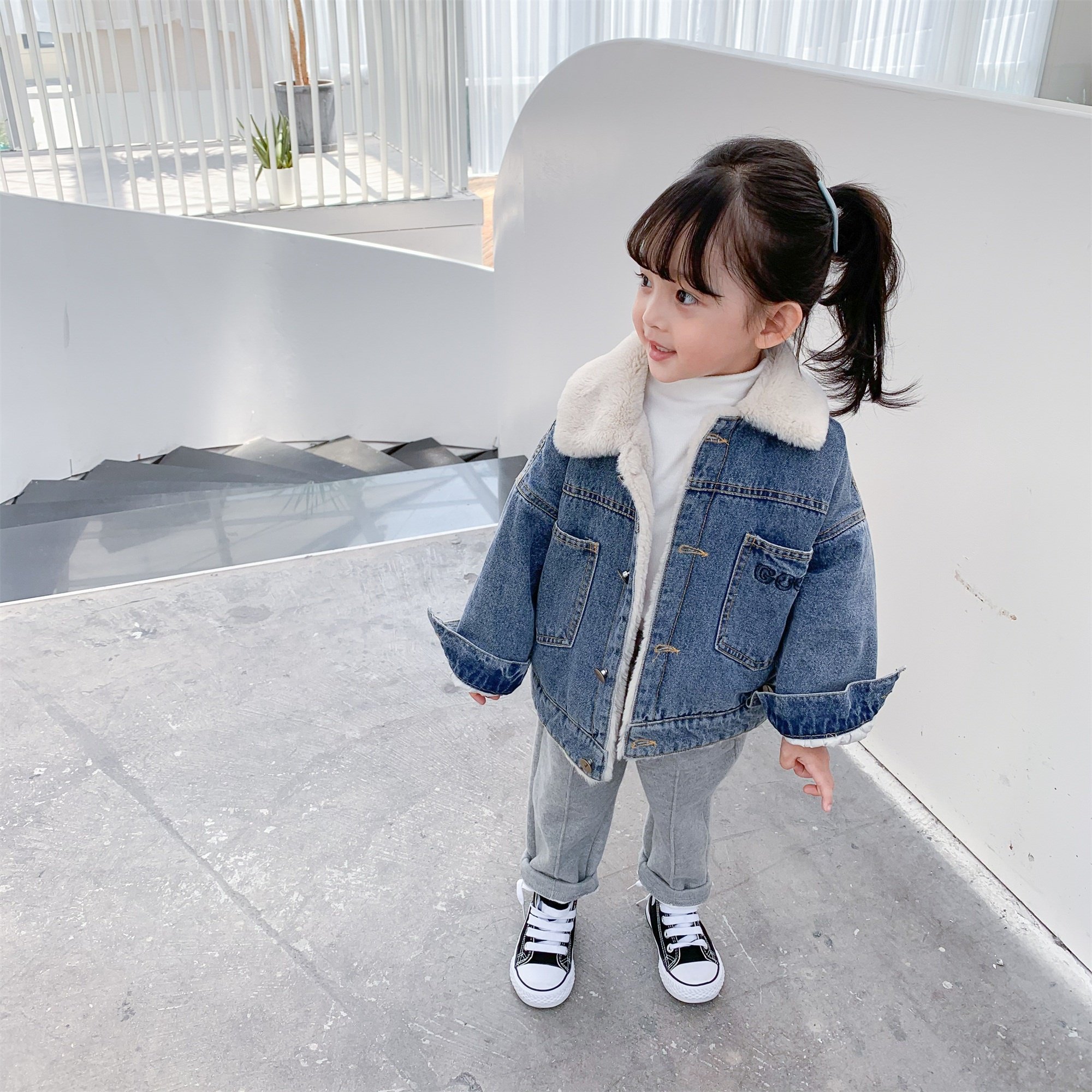 1外套4加厚女童岁棉衣儿童加新款-牛仔2上衣-绒20203