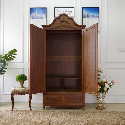 木整体卧室立柜双开子门乡村欧式对开抽屉带衣柜组合实q衣橱美式