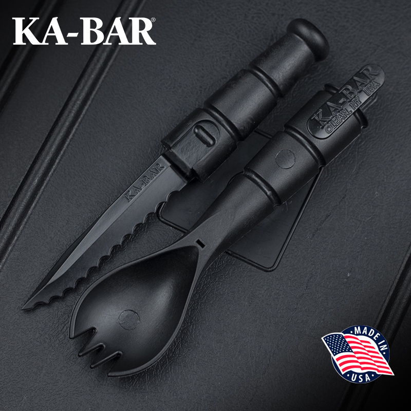 美国进口ka-bar卡巴9909户外战术风格多功能刀叉组合餐具便携餐勺