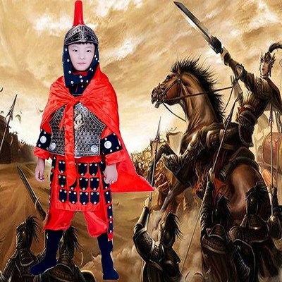 儿童装小学生汉服战靴男童演出服精忠报国小将军铠甲表演服装将士