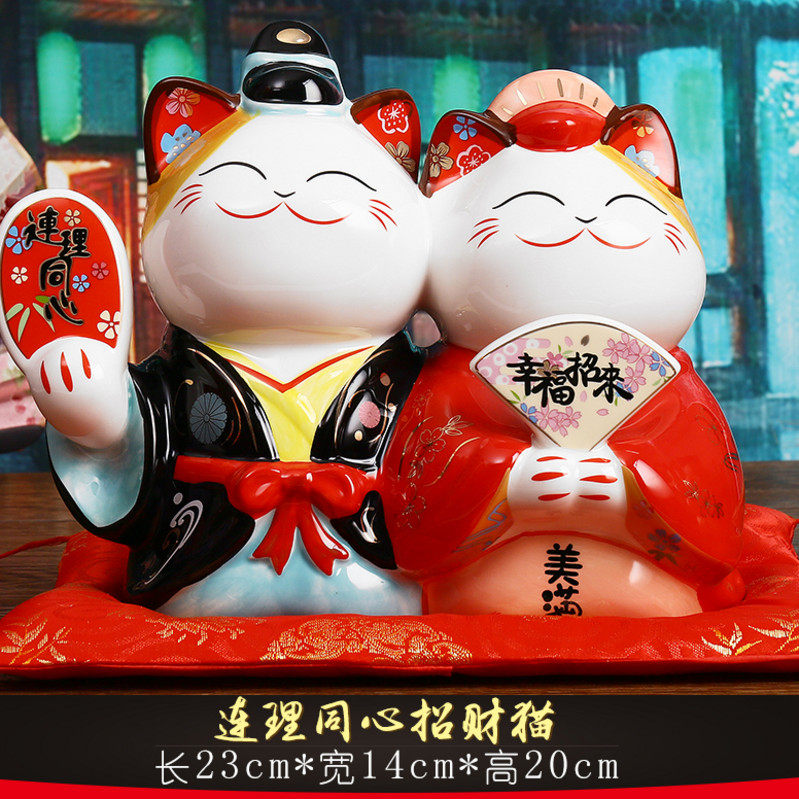 招财猫摆件同心连理情侣婚庆创意结婚结婚礼礼物招财猫