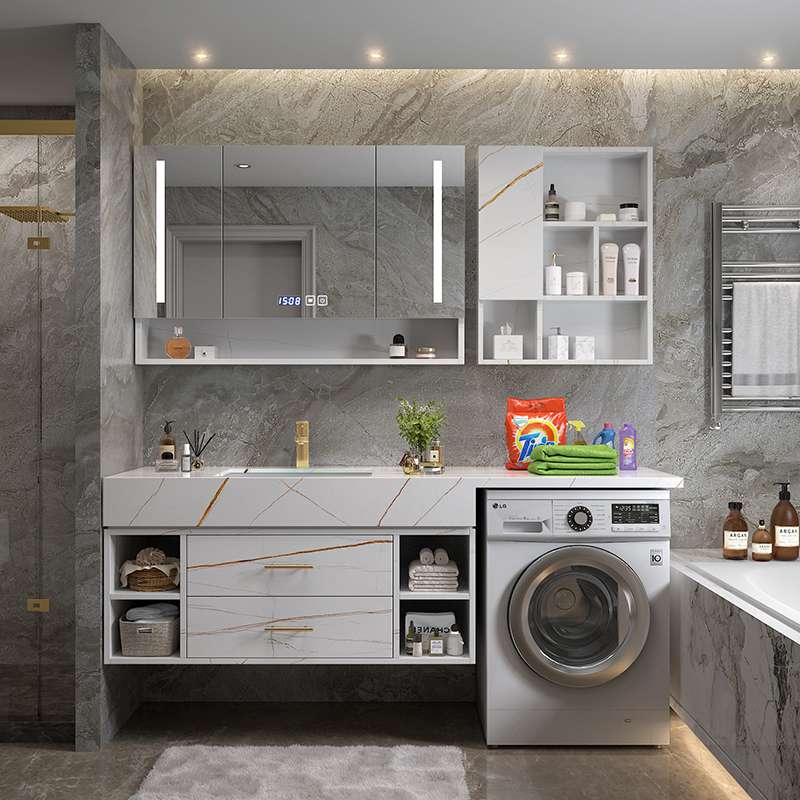轻奢阳台洗衣机柜组合岩板浴室柜一体盆洗手洗脸盆卫生间洗漱台