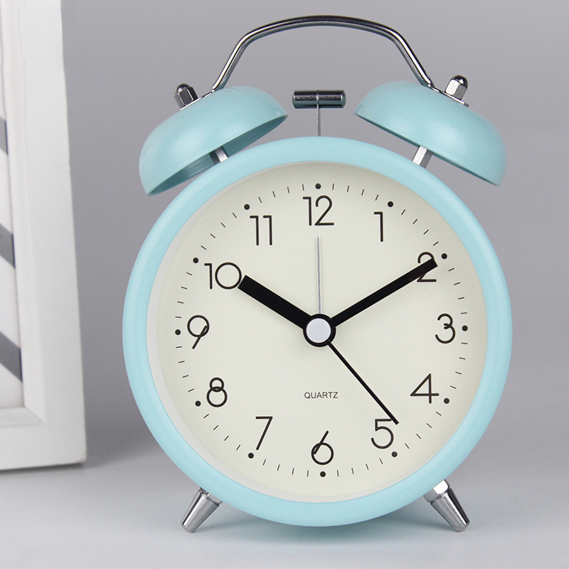 现代简约圆形数字打铃闹钟儿童学生家居床头静音扫秒超大铃声时钟