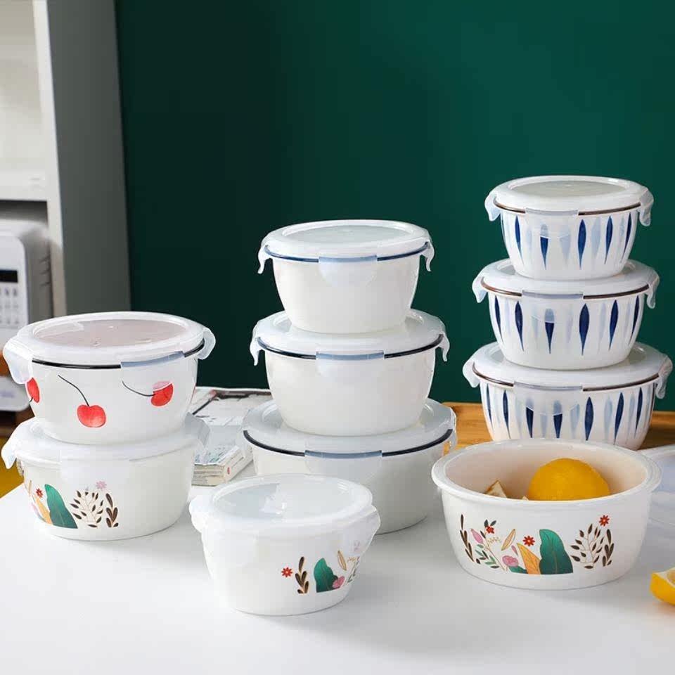 陶瓷保鲜碗带盖密封饭碗微波炉专用大号上班族学生饭盒泡面碗家用