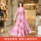 2025年新款春夏秋印花大摆连衣裙收腰显瘦度假长裙雪纺裙沙滩裙