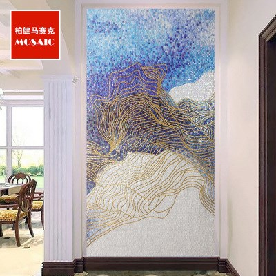 现代简约抽象马赛克剪画玄关餐厅过道拼图背景墙镜面线条装饰壁.