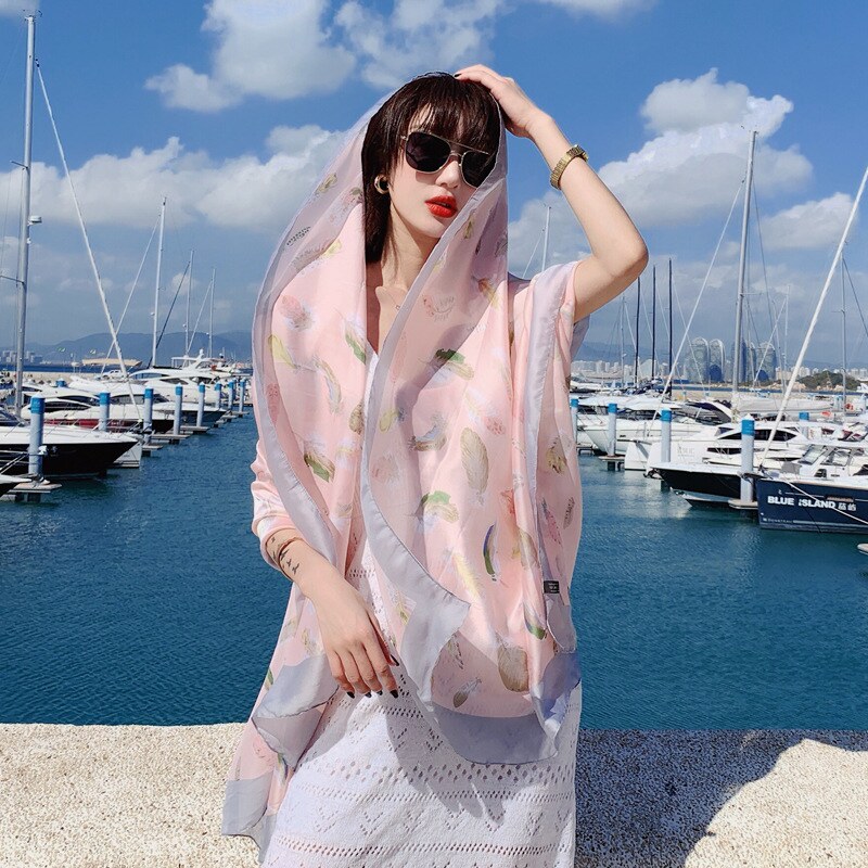 夏天旅游披巾薄百变围巾女夏季丝巾海边沙滩超大披肩防晒海滩纱巾