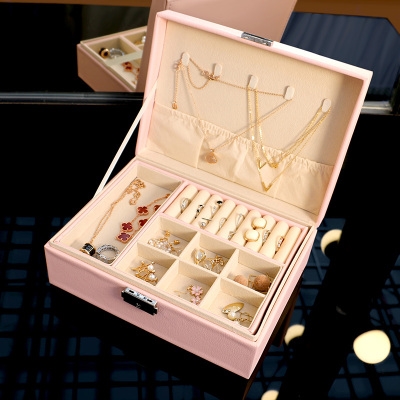 项链手镯耳d环首饰家用珠宝箱盒大容量收纳饰品收纳绒布耳钉盒子l