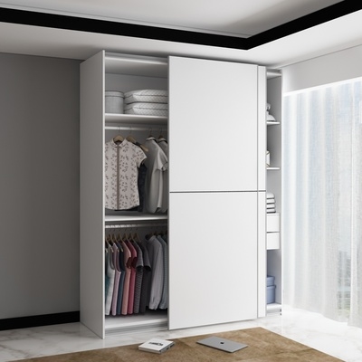 正品现代简约家用卧室实木组装滑动白色肤感推拉门大衣柜移门收纳