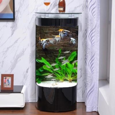 加厚圆柱形水族箱鱼缸小型家用创意d落地式客厅亚克力造景宿舍生