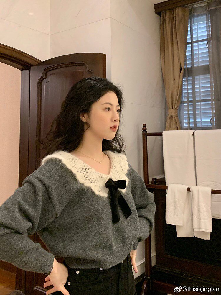 胡斑toohot0916马海毛甜美灰色蝴蝶结娃娃毛衣其它元器件