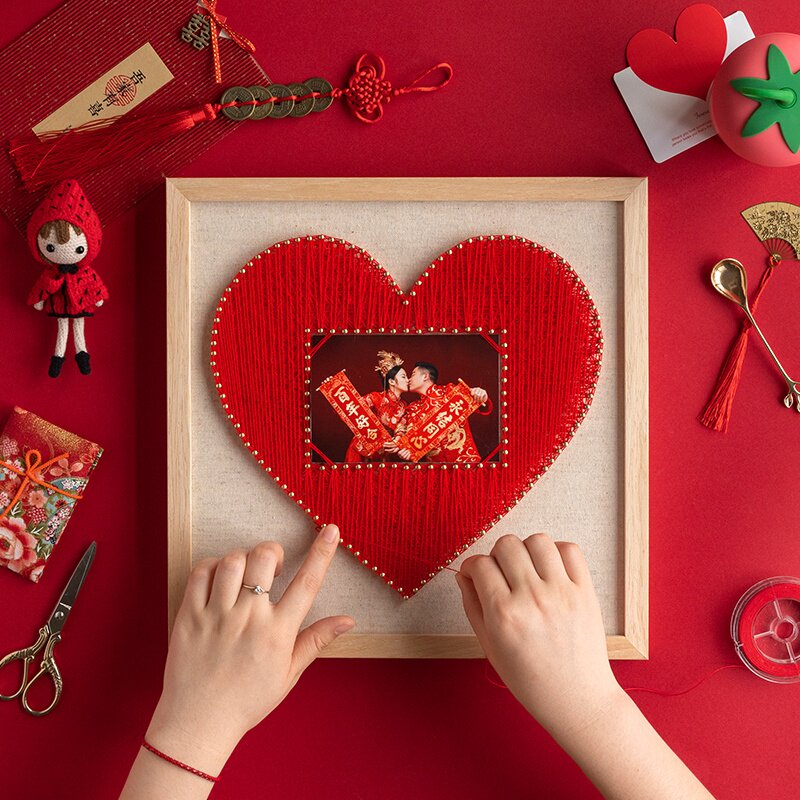 弦丝画创意爱心结婚新婚礼物diy手工制作材料钉子画绕线画放照片