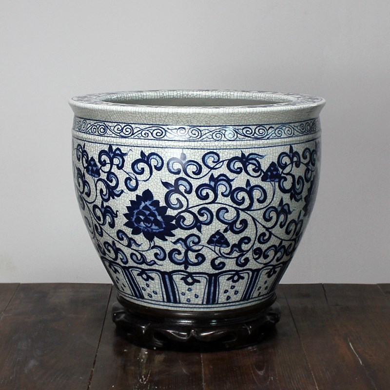 景德镇手绘青花陶瓷鱼缸书画缸古典碗莲荷花缸庭院户外书房摆件