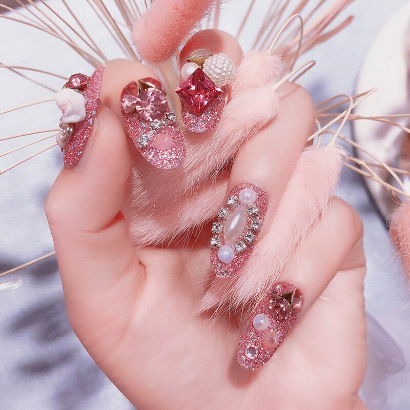 网红随时穿戴甲片美甲成品24片盒装新娘甲反复持久背胶款