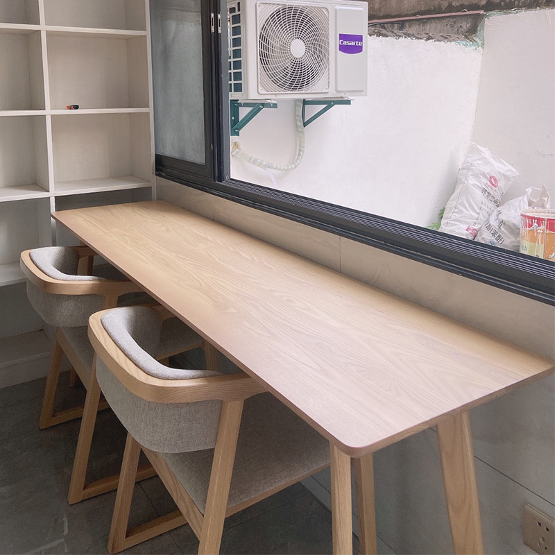 北欧实木书桌家用双人书桌电脑桌儿童写字学习吧台桌子靠墙长条桌